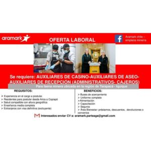 Se requiere auxiliares de casino y recepción