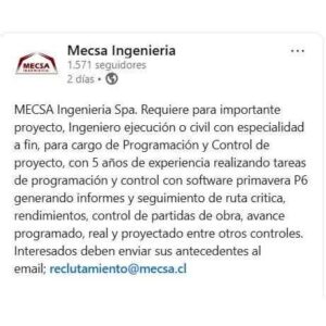 Se busca Ingeniero de Ejecución Civil