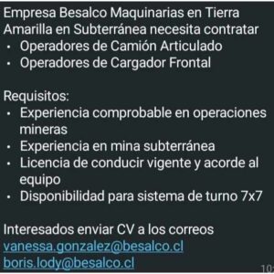 Operadores de Maquinaria en Minera