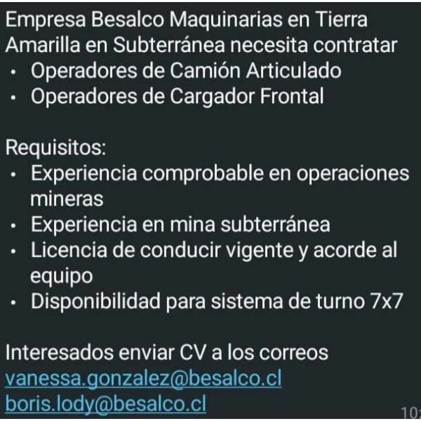 Operadores de Maquinaria en Minera