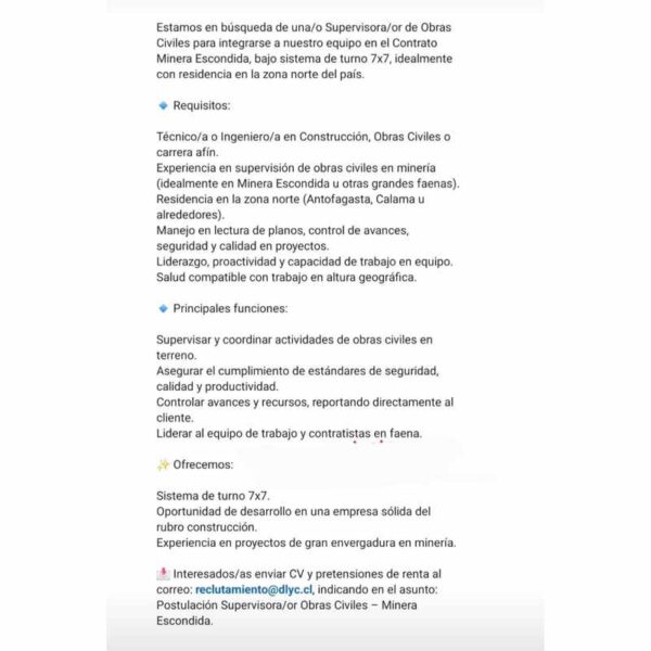 Supervisor/a de Obras Civiles