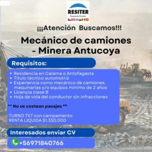 Mecánico de camiones - Minera Antucoya