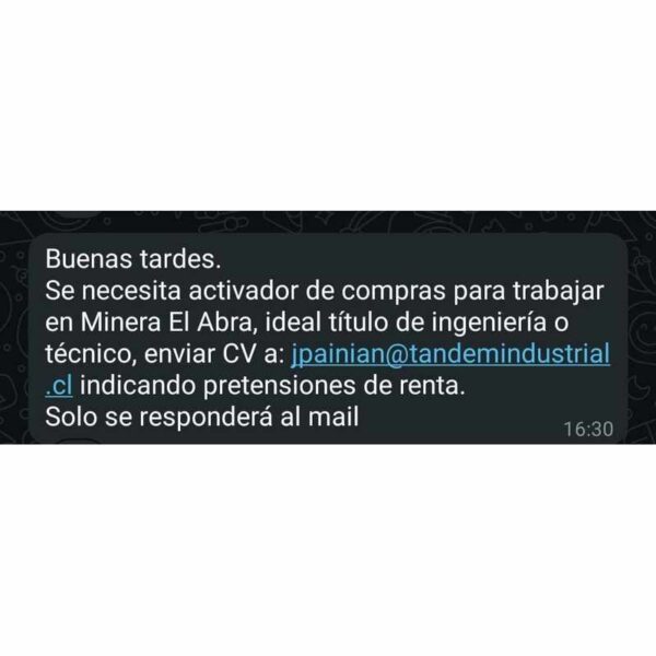 Activador de Compras en Minera El Abra