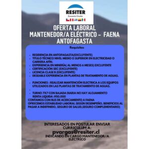 Mantenedor/a Eléctrico en Faena