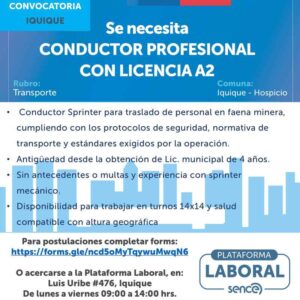 Se necesita conductor profesional con licencia A2
