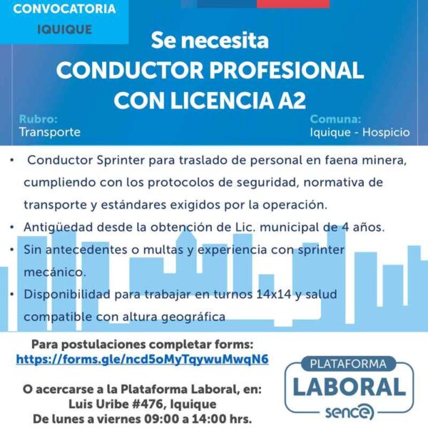 Se necesita conductor profesional con licencia A2