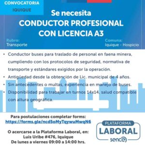 Se necesita conductor profesional con licencia A3
