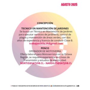 Ofertas de empleo en jardinería y motosierras