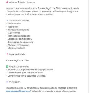 Oportunidades Laborales en Incomec