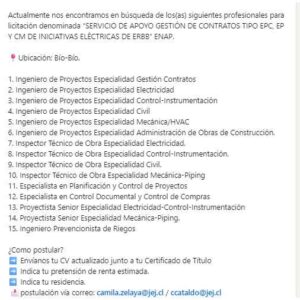 Búsqueda de Profesionales para Contratos ENAP
