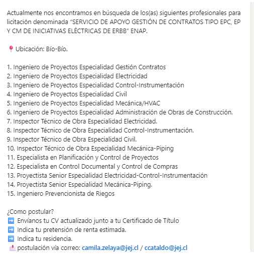 Búsqueda de Profesionales para Contratos ENAP