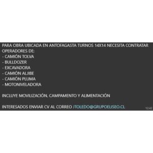 Contratación de Operadores en Antofagasta