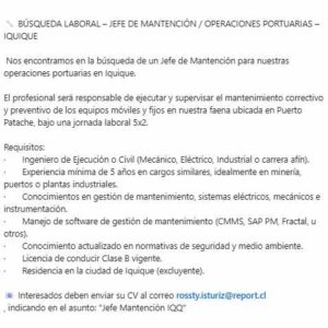 Jefe de Mantenimiento Operaciones Portuarias