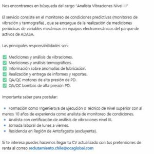 Analista Vibraciones Nivel III