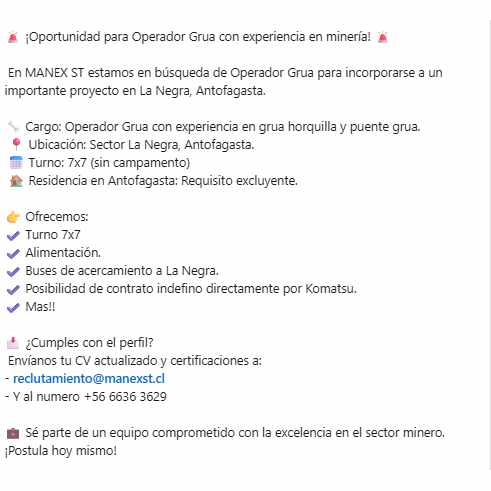 Operador Grúa con Experiencia en Minería