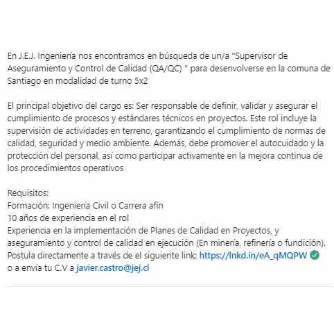 Supervisor de Aseguramiento y Control de Calidad