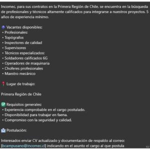 Vacantes en Incomec