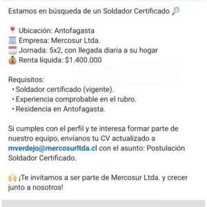 Buscamos Soldador Certificado