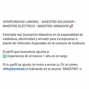Oportunidad Laboral - Maestro Soldador