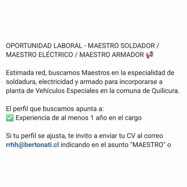 Oportunidad Laboral - Maestro Soldador