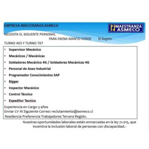 Empleo en Maestranza Asmeco