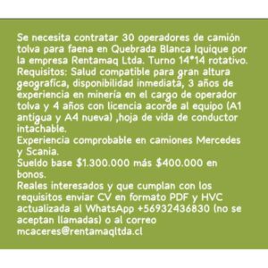 Contratación de Operadores de Camión Tolva