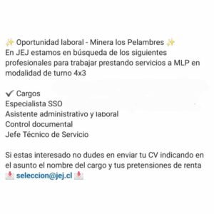 Oportunidad laboral en Minera Los Pelambres