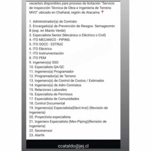 Vacantes para Inspección Técnica de Obra
