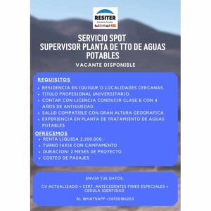 Supervisor Planta de Tratamiento de Aguas Potables