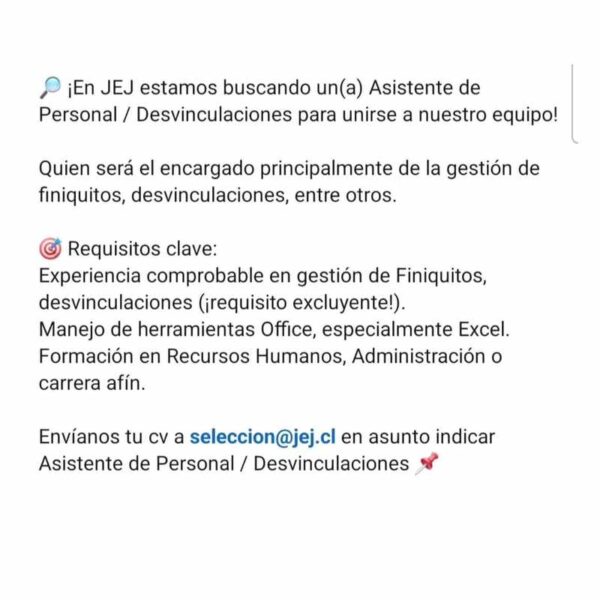 Asistente de Personal / Desvinculaciones