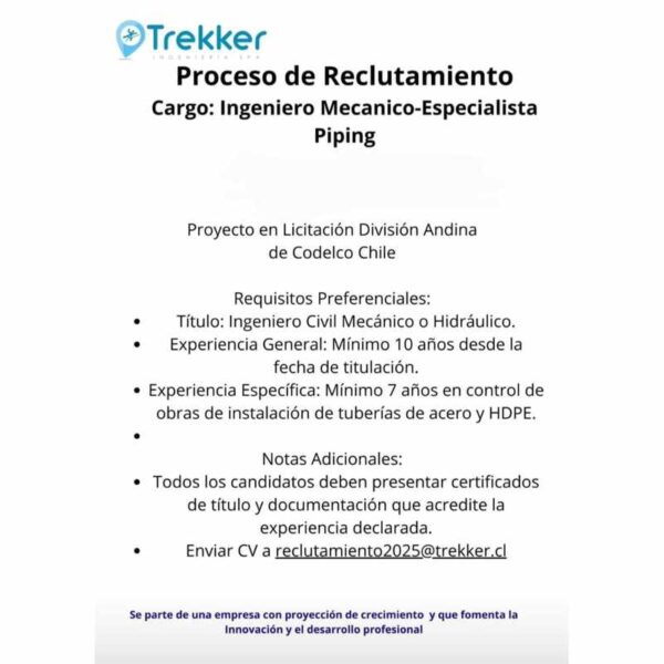 Ingeniero Mecánico Especialista Piping