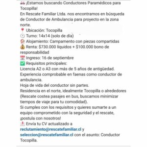 Conductores Paramédicos para Tocopilla