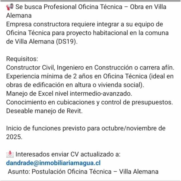 Profesional Oficina Técnica en Villa Alemana