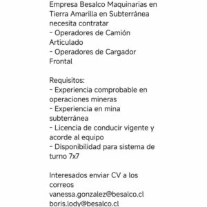 Operadores de Camión y Cargador