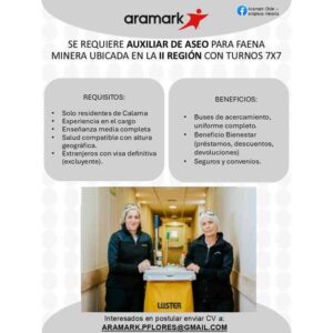 Auxiliar de Aseo para Faena Minera