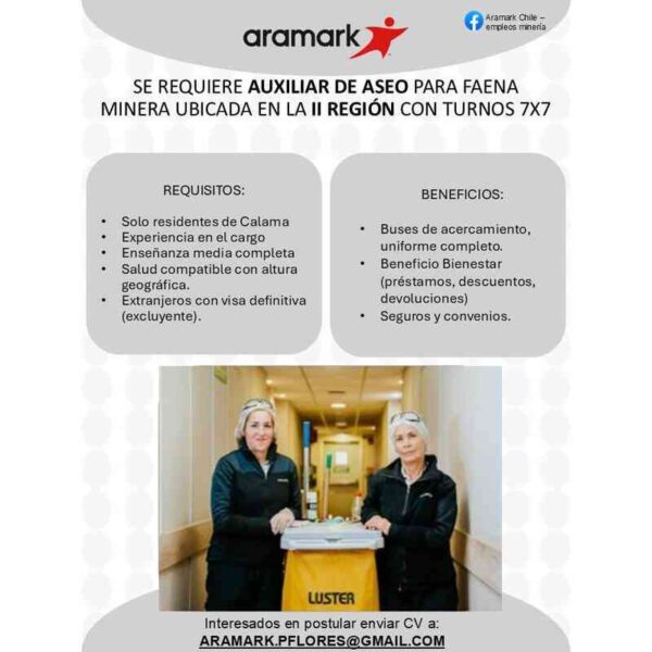 Auxiliar de Aseo para Faena Minera