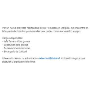 Convocatoria para equipo de obra en Melipilla