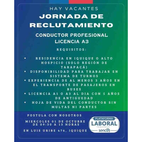 Vacante Conductor Profesional