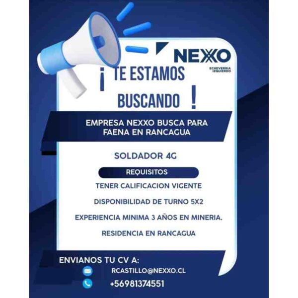Soldador 4G para Faena en Rancagua