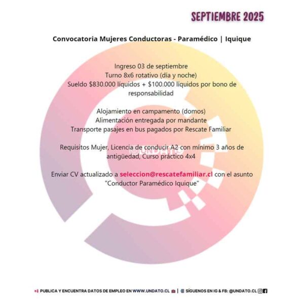 Convocatoria Mujeres Conductoras - Paramédico