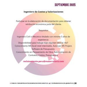 Ingeniero de Costos y Valorizaciones