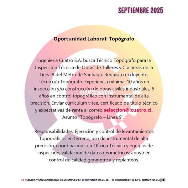 Técnico Topógrafo para Metro de Santiago