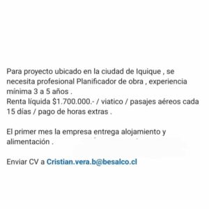 Planificador de obra en Iquique