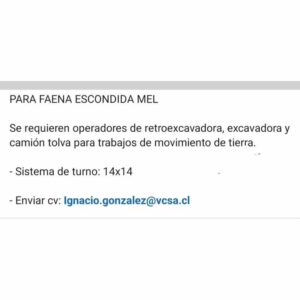 Operadores para Faena Escondida Mel