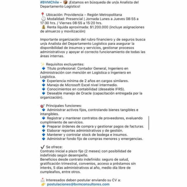 Analista del Departamento Logístico