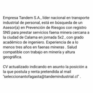 Asesor(a) en Prevención de Riesgos