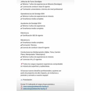 Vacantes en sondajes y minería - Soletanche Bachy Chile