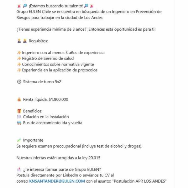 Ingeniero en Prevención de Riesgos - Los Andes