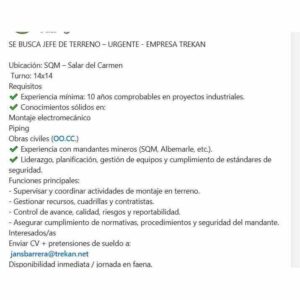 Jefe de Terreno – Urgente (Trekan)