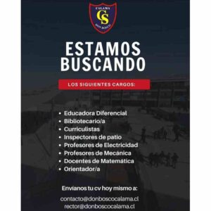 Don Bosco Calama busca docentes y personal educativo